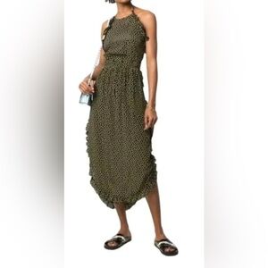See by Chloe Polka Dot Halter Ruffle Midi Dress SZ 34